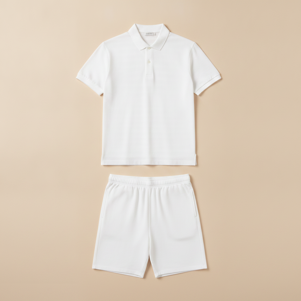Completo Coordinato Uomo Polo a Righe e Bermuda - Rosso e Bianco