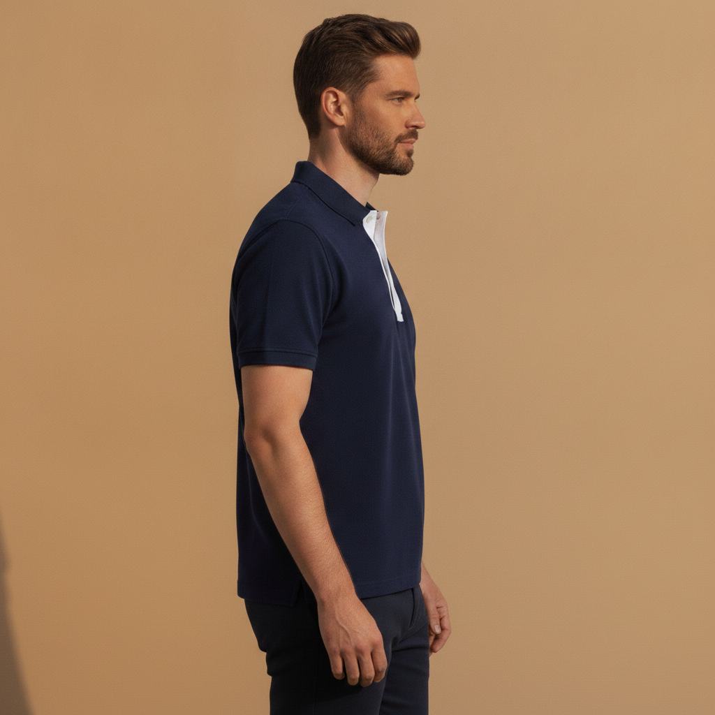 Polo Uomo con Placket a Contrasto – Dettaglio Raffinato - vista laterale
