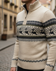 Maglione Uomo con Zip e Motivo Natalizio