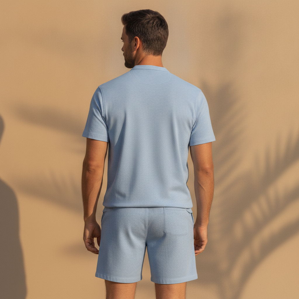 Completo Coordinato Uomo Camicia Chambray e Pantaloncini - vista posteriore