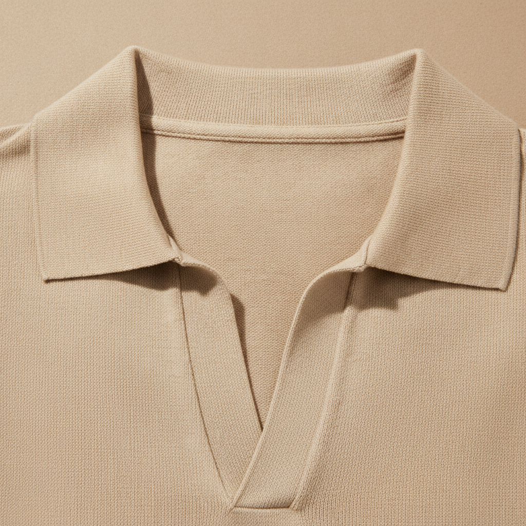 Polo Uomo con Colletto Johnny – Chiusura Aperta Casual Chic - dettaglio