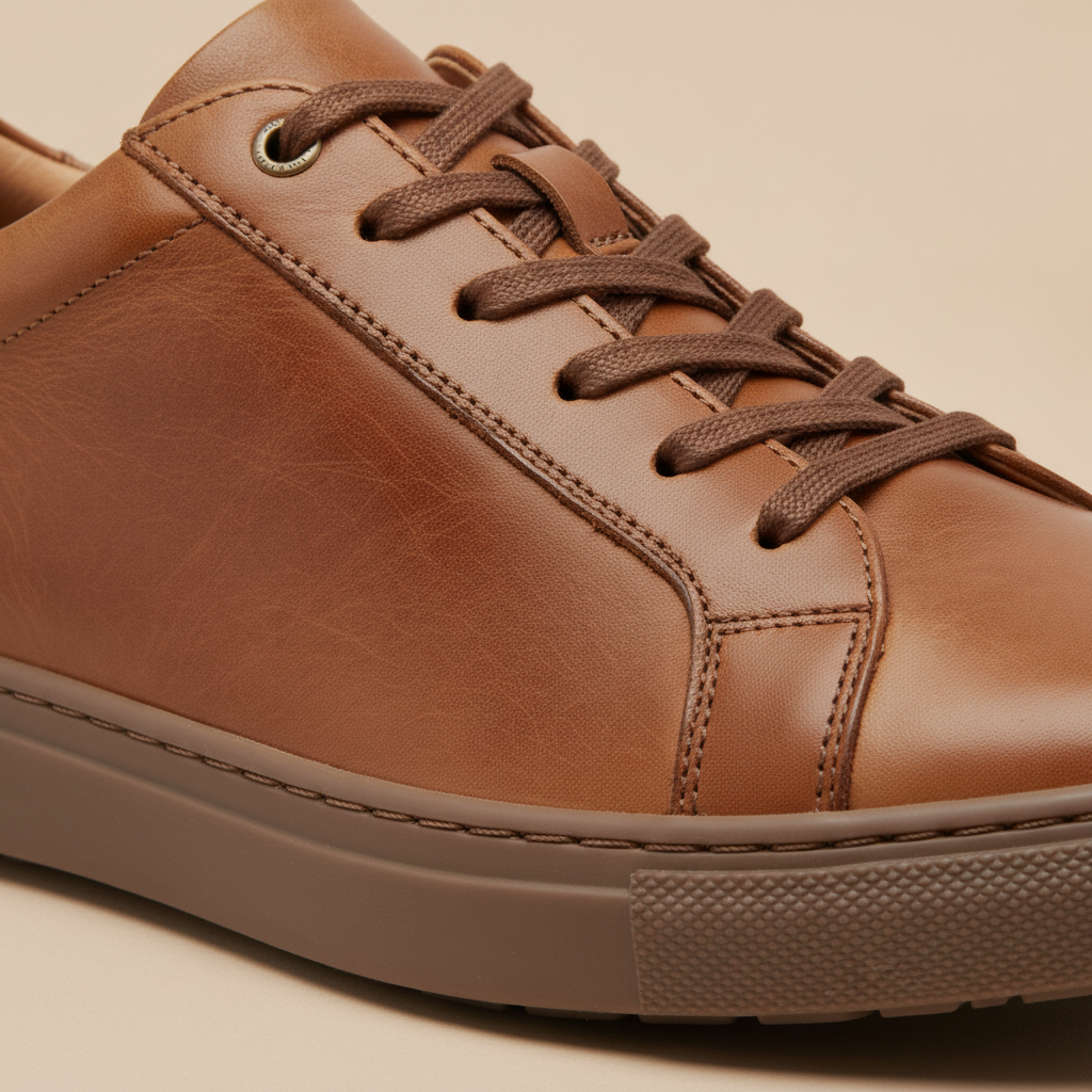 Sneakers Uomo Casual in Pelle Marrone – Eleganza Calda e Versatile - dettaglio