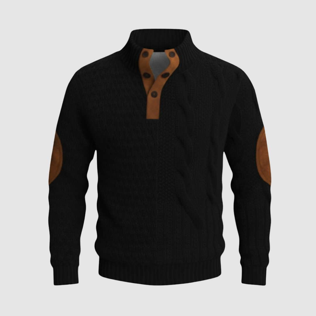 Maglione uomo con colletto alto e pelle scamosciata