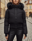 Giacca Piumino Donna con Cappuccio Pelliccia Sintetica Materiale Impermeabile