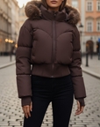 Giacca Piumino Donna con Cappuccio Pelliccia Sintetica Materiale Impermeabile