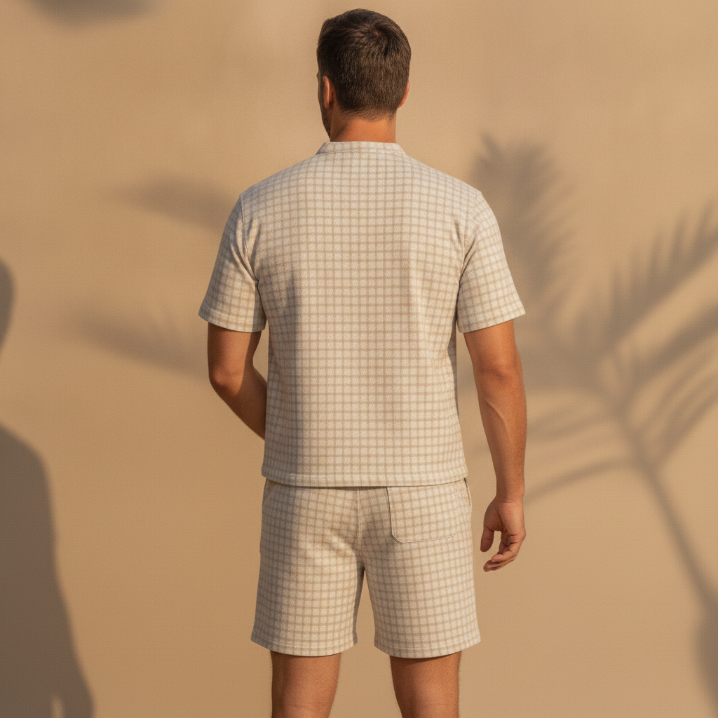 Completo Coordinato Uomo Camicia Quadri Windowpane e Pantaloncini - vista posteriore