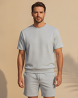 Completo Coordinato Uomo Felpa Leggera e Pantaloncini - Grigio Melange - indossato