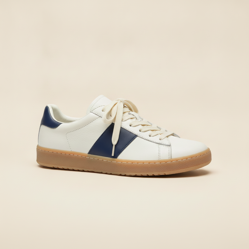 Sneakers Uomo Tennis Vintage Verde – Rétro Elegante Anni '70 - Navy e Bianco