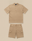 Completo Coordinato Uomo Camicia e Pantaloncini Cargo - Sabbia