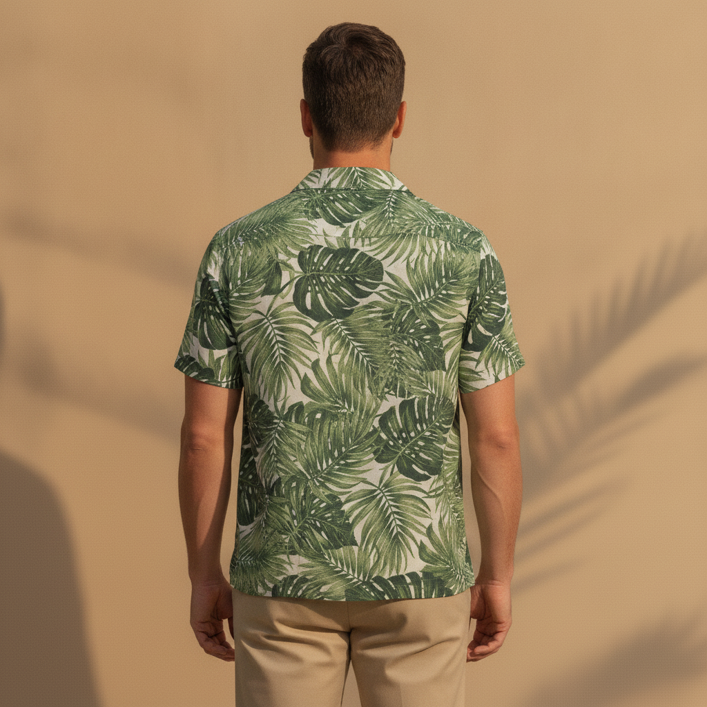 Camicia Uomo Camp Collar Fantasia Tropicale – Stile Vacanza - vista posteriore