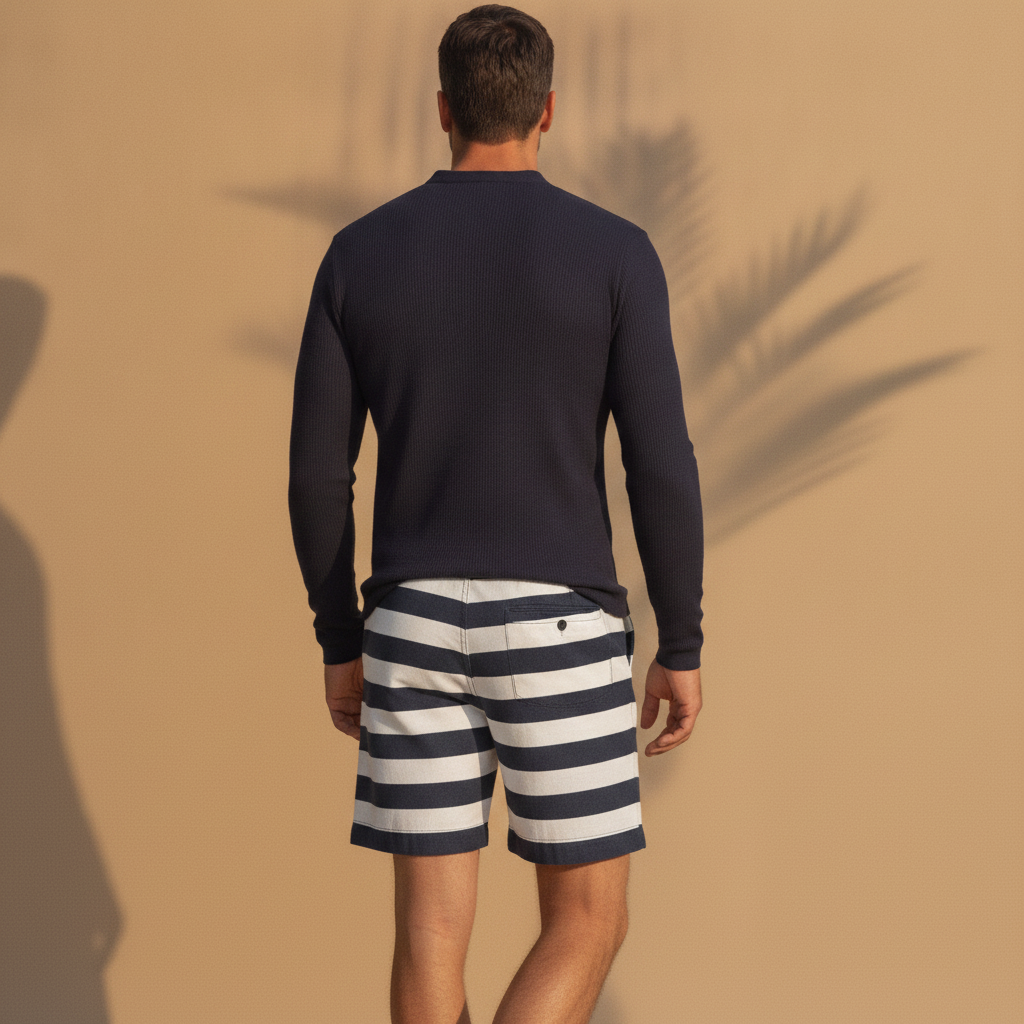Pantaloncini Uomo a Righe Estivi – Stile Mediterraneo Fresco - vista posteriore