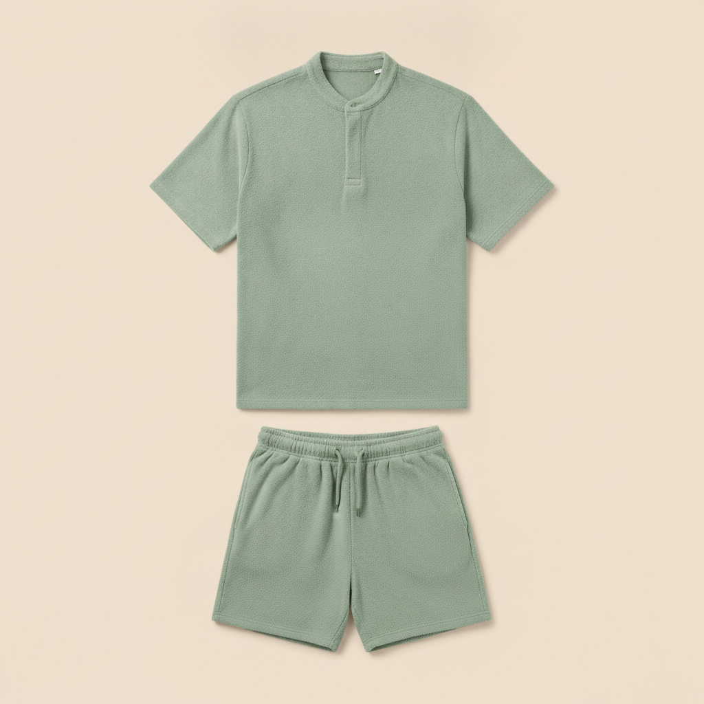 Completo Coordinato Uomo in Spugna e Pantaloncini - Verde Salvia