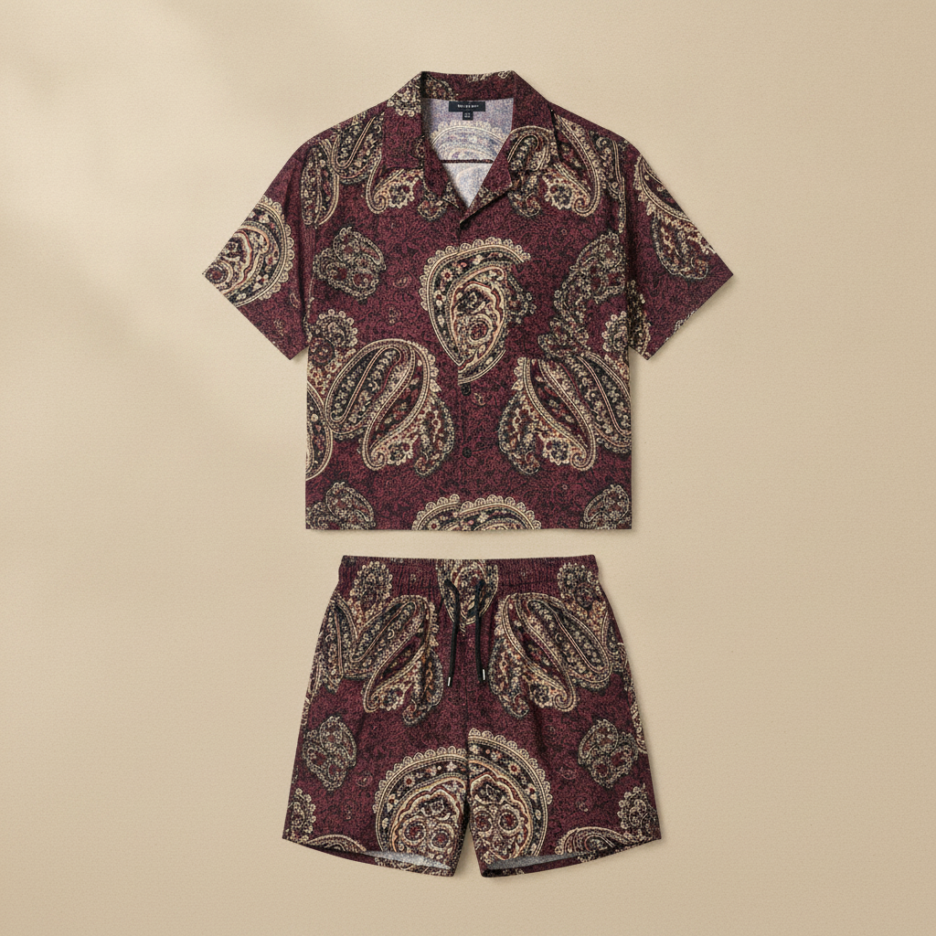 Completo Coordinato Uomo Camicia Paisley e Pantaloncini - Paisley Blu