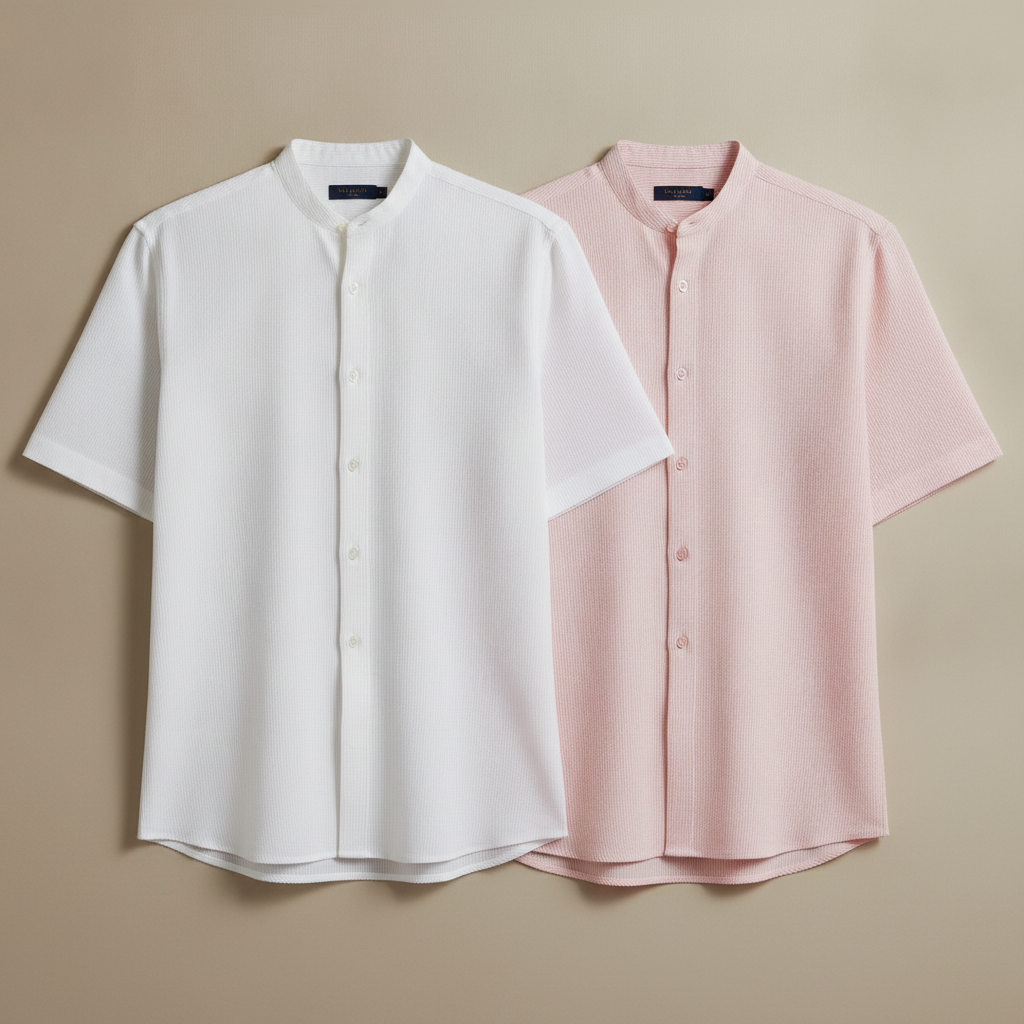 Camicia Uomo Effetto Seersucker – Fresca e Testurizzata Estiva - Rosa e Bianco