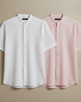 Camicia Uomo Effetto Seersucker – Fresca e Testurizzata Estiva - Rosa e Bianco