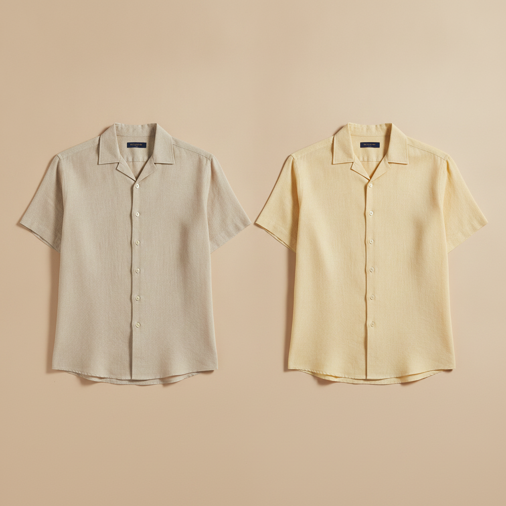 Camicia Uomo in Lino Manica Corta – Casual Chic Traspirante - Giallo Pastello