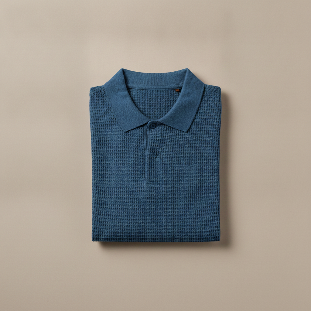 Polo Uomo Waffle Knit Testurizzata – Effetto Nido d'Ape Elegante - Blu Petrolio