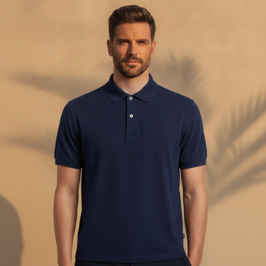 Polo Uomo in Piqué con Colletto Ampio – Stile Classico Premium - Bianco - indossato