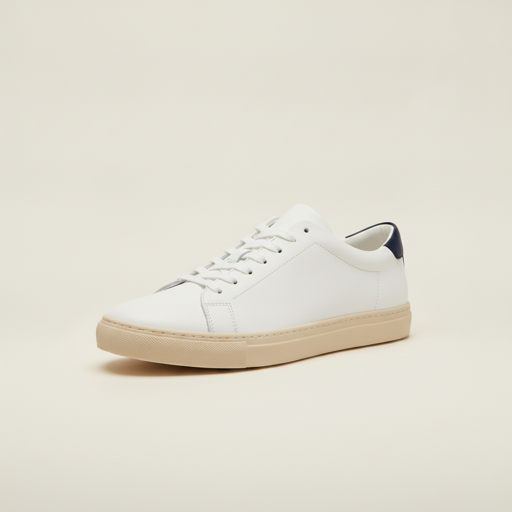 Sneakers Uomo Bianche con Suola Ecru – Look Pulito e Naturale - Bianco e Navy