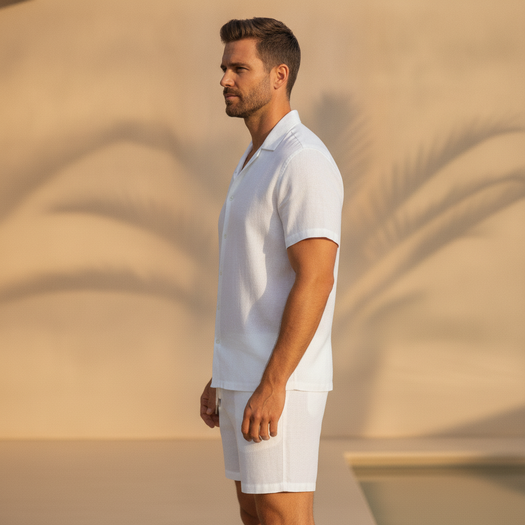 Camicia Uomo in Lino con Colletto Camp – Fresca ed Elegante Estiva - vista laterale