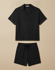 Completo Coordinato Uomo Camicia Tencel Fluida e Pantaloncini - Nero