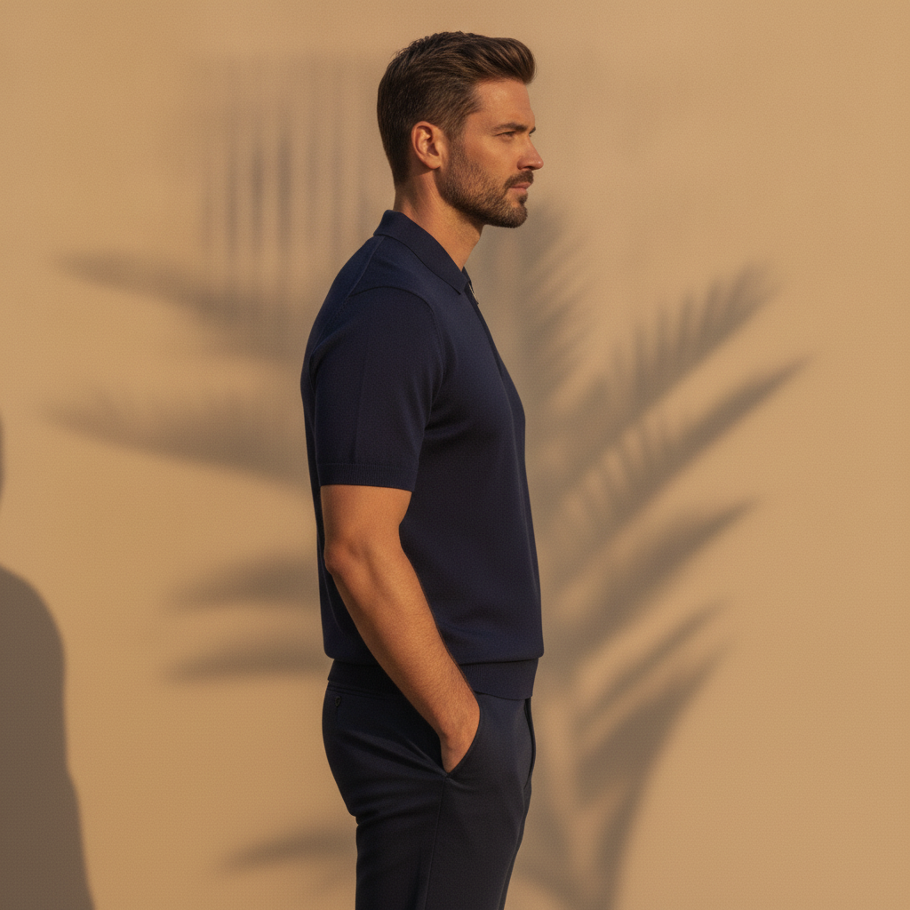 Polo Uomo Mezza Zip in Cotone – Elegante Sportiva con Zip Corta - vista laterale