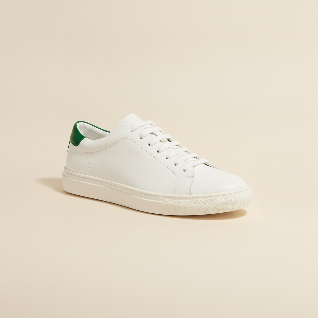 Sneakers Uomo in Pelle Bianca – Design Minimalista Casual Chic - Bianco con Verde