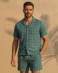 Completo Coordinato Uomo Camicia Tartan Estivo e Pantaloncini - Tartan Verde - indossato