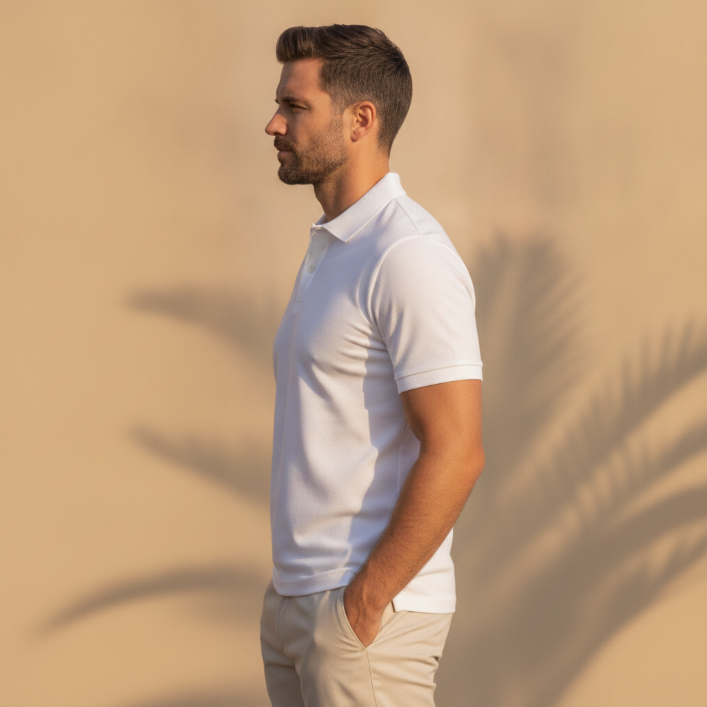 Polo Uomo Tinta Unita Basic – Essenziale Versatile del Guardaroba - vista laterale