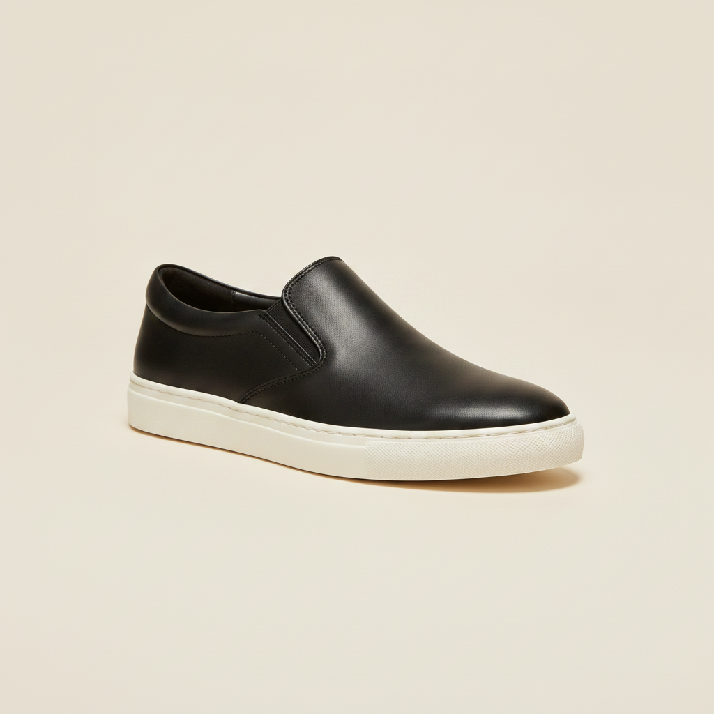 Sneakers Uomo Slip-On in Pelle – Senza Lacci Eleganti e Comode - Nero