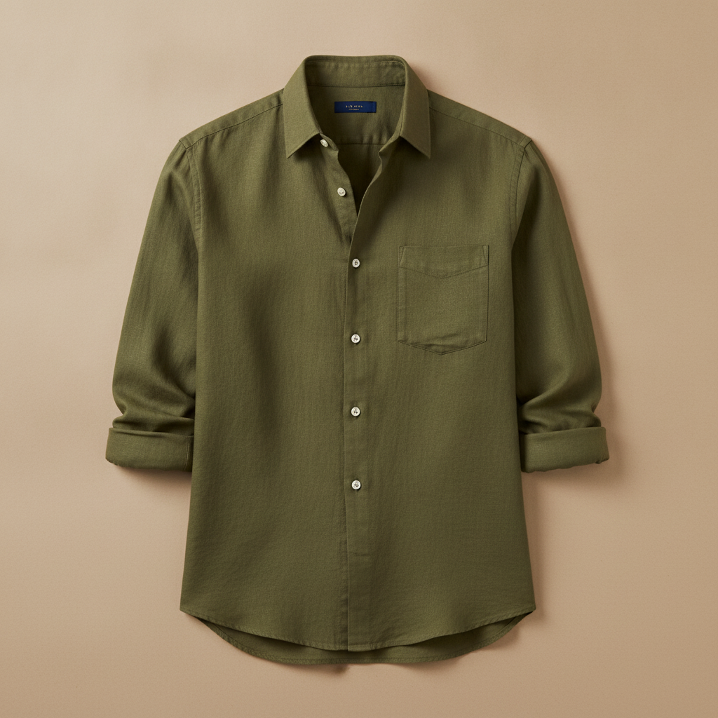 Camicia Uomo in Lino con Taschino – Naturale e Rilassata Estiva - Verde Oliva