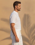 Completo Coordinato Uomo Camicia Lino e Pantaloni Lunghi - vista laterale
