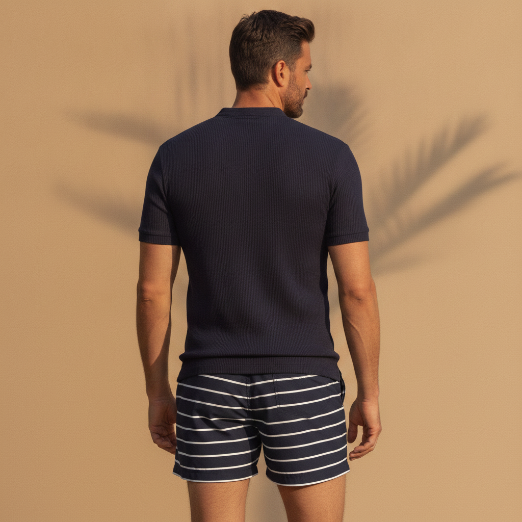 Costume Uomo a Righe Quick-Dry – Stile Nautico Mediterraneo - vista posteriore