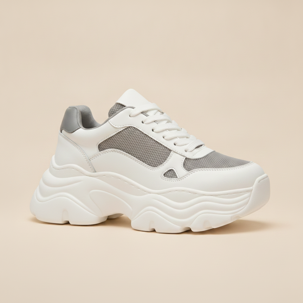 Sneakers Uomo Chunky Suola Alta – Streetwear Urban di Tendenza - Bianco con Grigio
