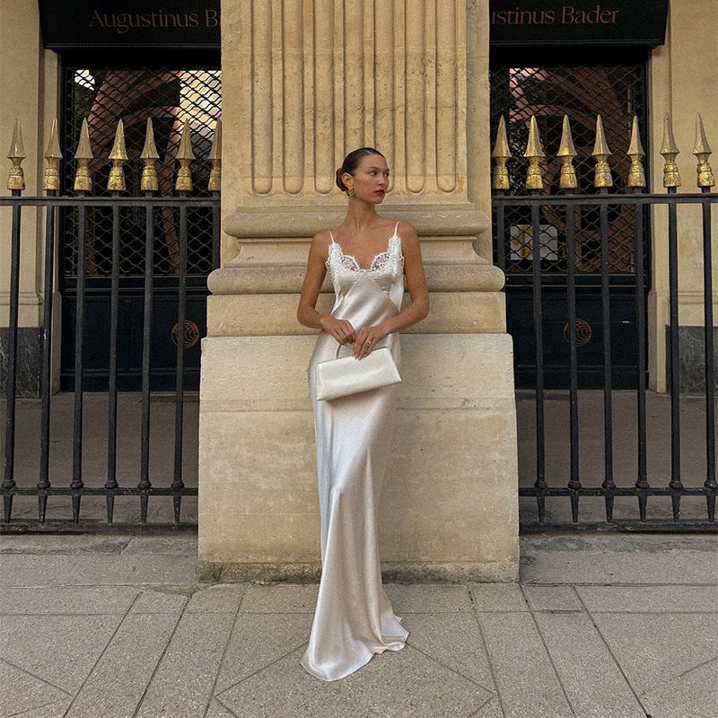 Abito lungo donna in raso, floreale