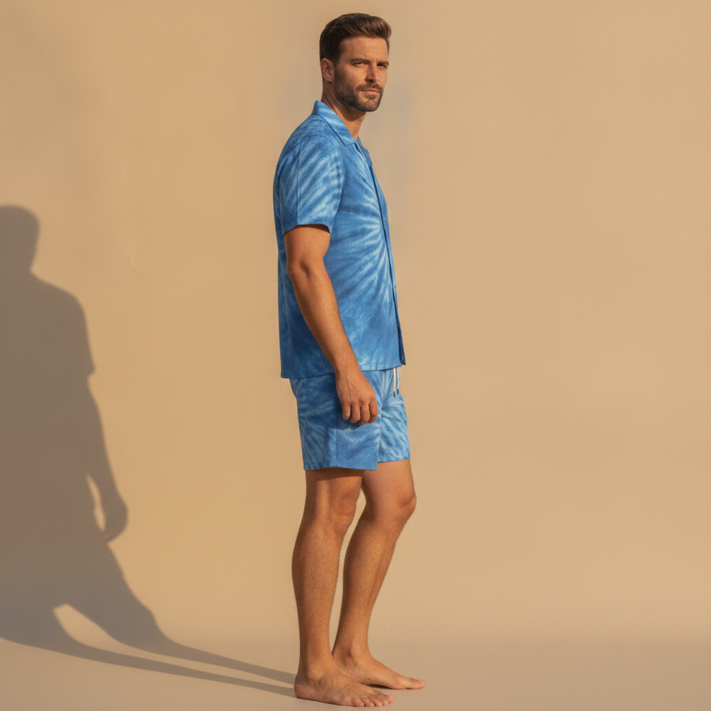 Completo Coordinato Uomo Camicia Tie-Dye e Pantaloncini - vista laterale