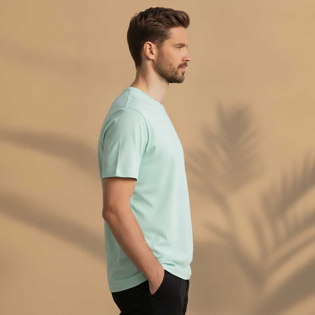 T-shirt Uomo Manica Corta Colori Pastello – Estate Fresca ed Elegante - vista laterale