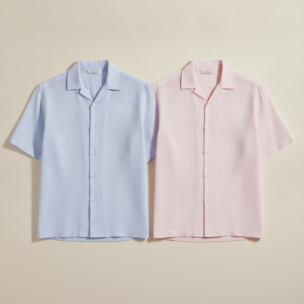 Camicia Uomo Camp Collar Tinta Pastello – Elegante e Rilassata - Azzurro Polvere
