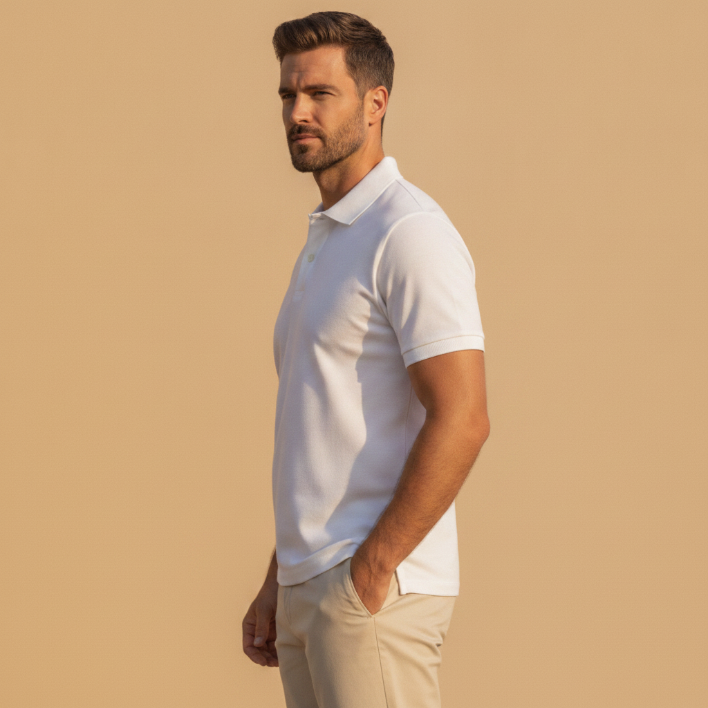 Polo Uomo in Cotone Mercerizzato – Finitura Lucida Premium - vista laterale