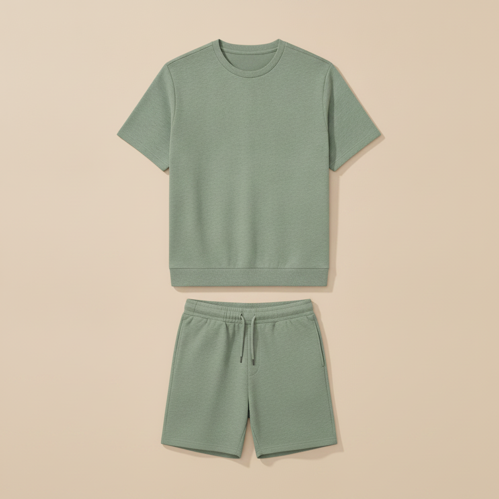 Completo Coordinato Uomo Felpa Leggera e Pantaloncini - Verde Salvia