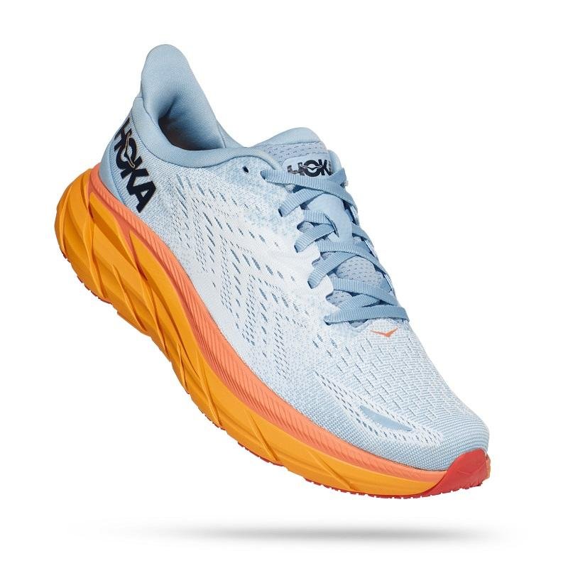Hoka Clifton 8 Scarpe Running Azzurro Ghiaccio Arancione Donna - 2