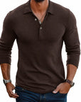 Men's Long Sleeve Polo Knit Fabric Button Placket Slim Fit