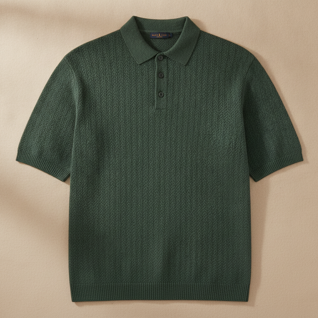 Polo Uomo in Maglia Spigata Testurizzata – Effetto Elegante - Verde Bosco