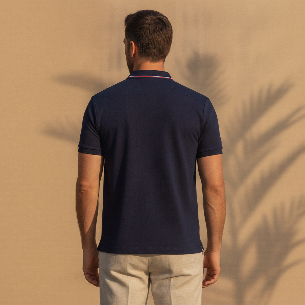 Polo Uomo Colletto a Righe Multiple – Bordi Rigati Eleganti - vista posteriore