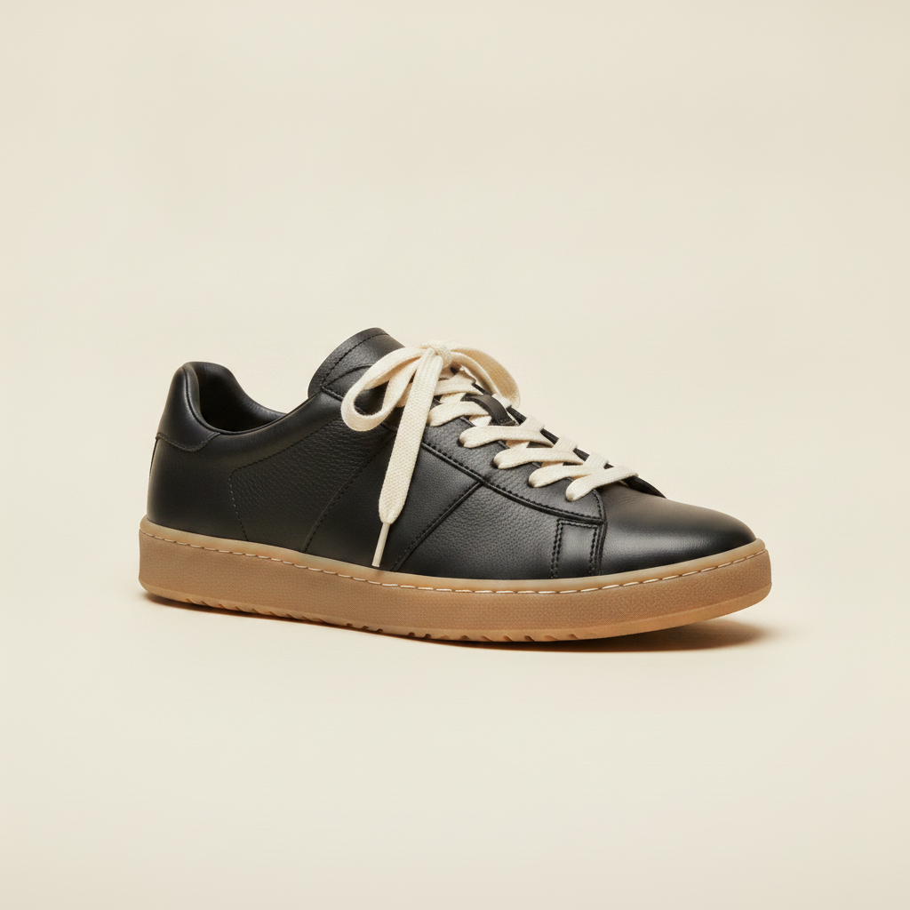 Sneakers Uomo Tennis Vintage Verde – Rétro Elegante Anni '70 - Nero e Crema