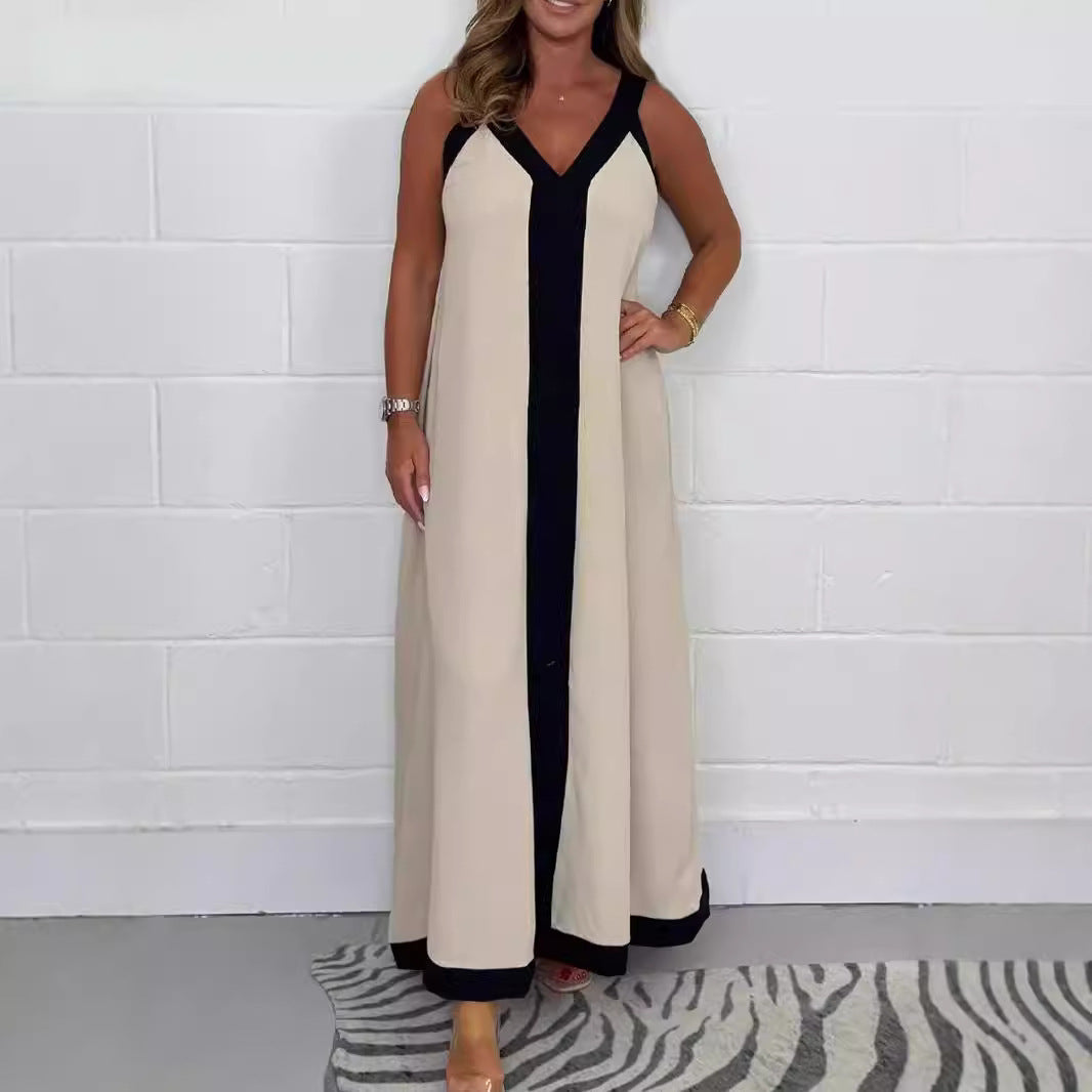 Abito lungo donna in tessuto leggero, scollo a V