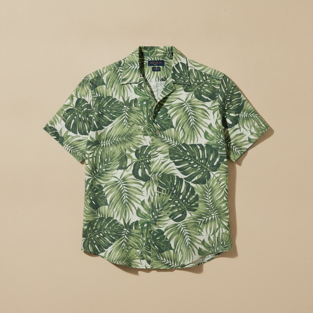 Camicia Uomo Camp Collar Fantasia Tropicale – Stile Vacanza - Tropicale Rosso
