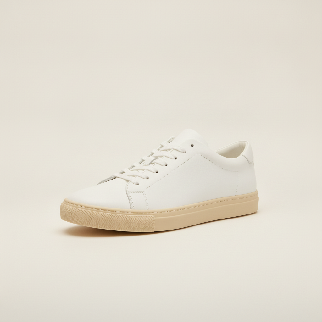 Sneakers Uomo Bianche con Suola Ecru – Look Pulito e Naturale - Bianco e Beige