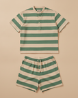 Completo Coordinato Uomo Camicia Righe Bayadère e Pantaloncini - Verde e Beige