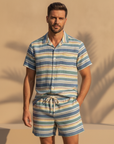 Completo Coordinato Uomo Camicia Righe Multicolor e Pantaloncini - Multicolor Vivace - indossato